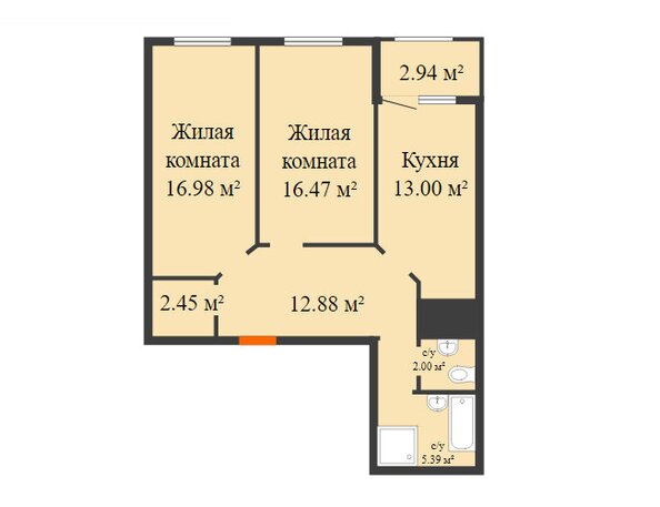 Планировка 3-комн 70,64 м²