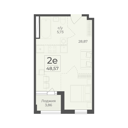 Планировка 2-комн 48,57 м²