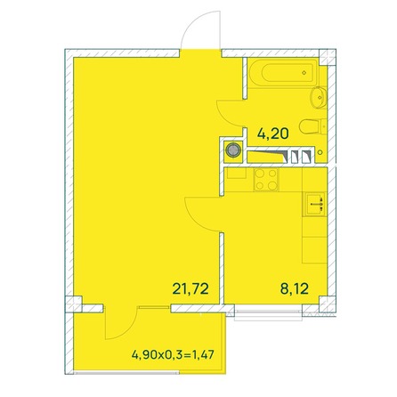 Планировка 1-комн 36,78 м²