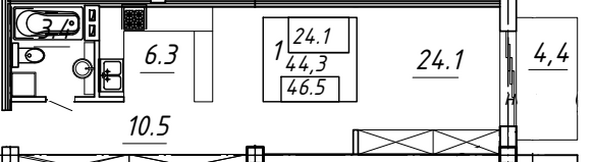 Планировка 1-комн 46,5 м²