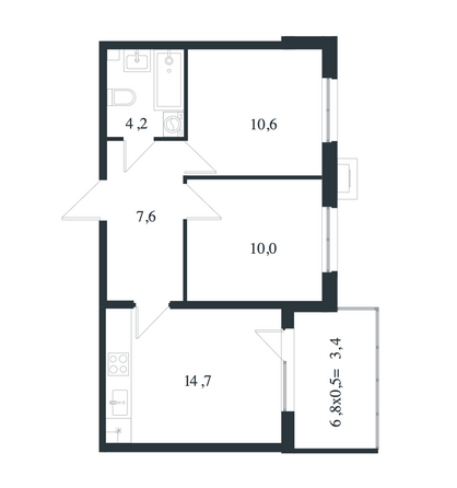 Планировка 2-комн 50,1 - 50,8 м²