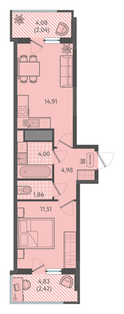 Планировка 1-комн 41,2 - 41,7 м²