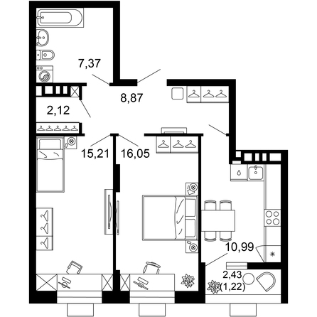 Планировка 2-комн 61,82 м²