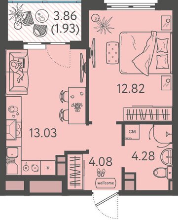 Планировка 1-комн 35,6, 35,7 м²