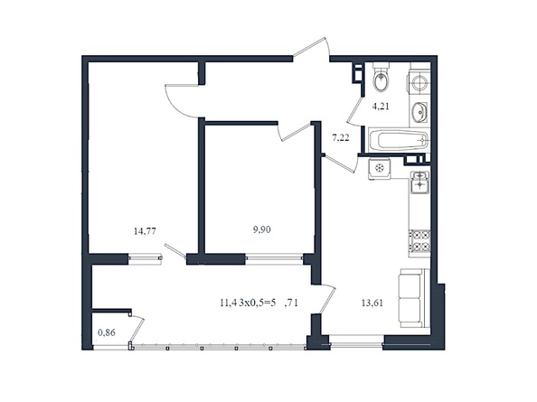 Планировка 2-комн 56,12, 56,28 м²