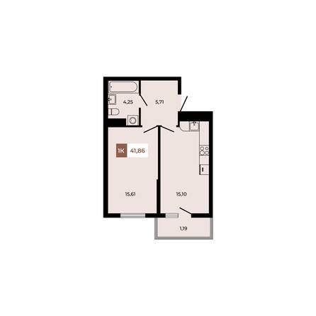 Планировка 1-комн 41,86 м²