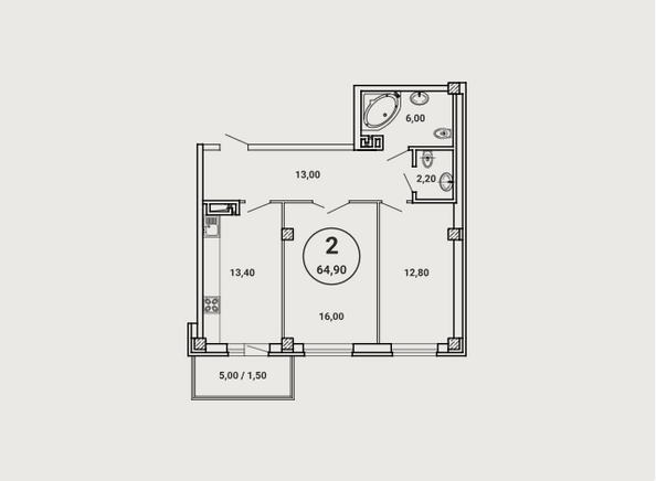 Планировка 2-комн 64,9 м²