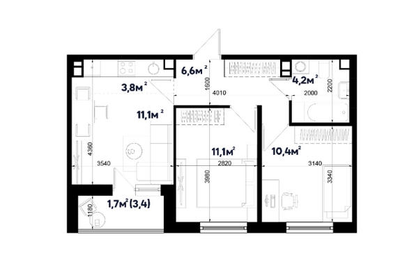 Планировка 3-комн 48,9 м²