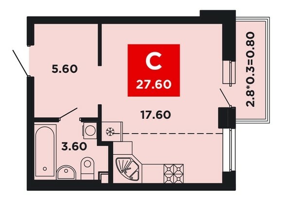 Планировка Студия 27,6 м²