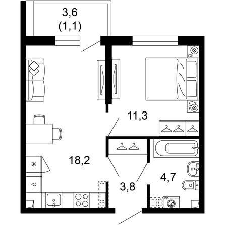 Планировка 1-комн 39,1 м²