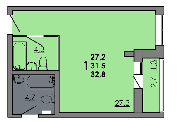 Планировка Студия 32,8 м²