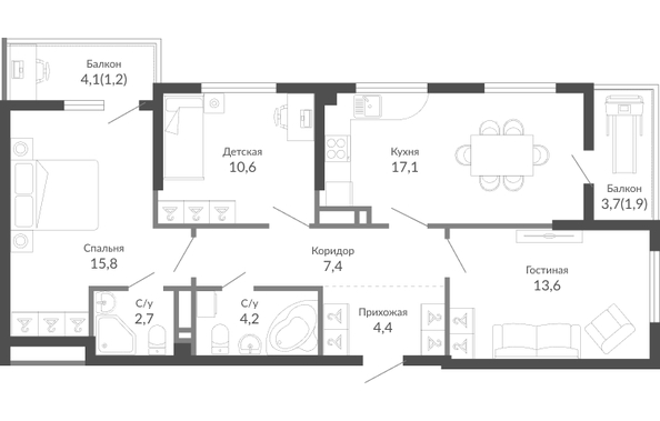 Планировка 3-комн 78,9 м²