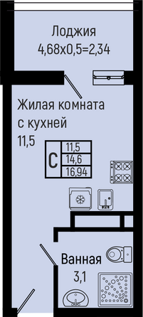 Планировка Студия 16,94 м²