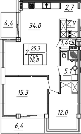 Планировка 2-комн 76,8 м²