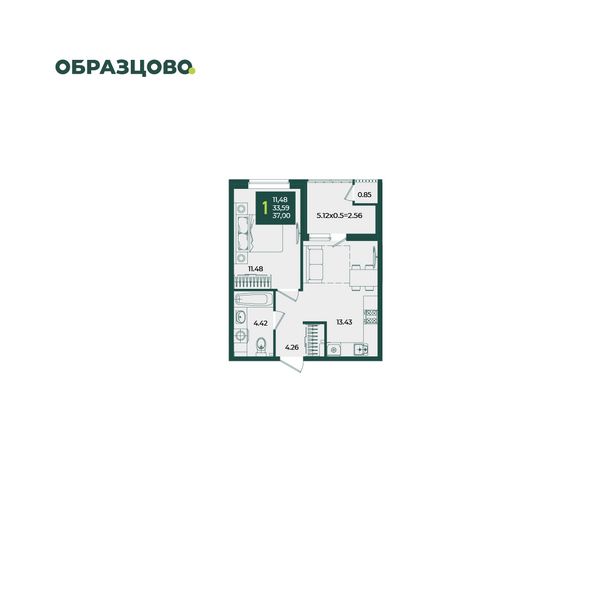 Планировка 1-комн 37 м²