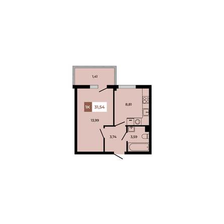 Планировка 1-комн 31,54 м²