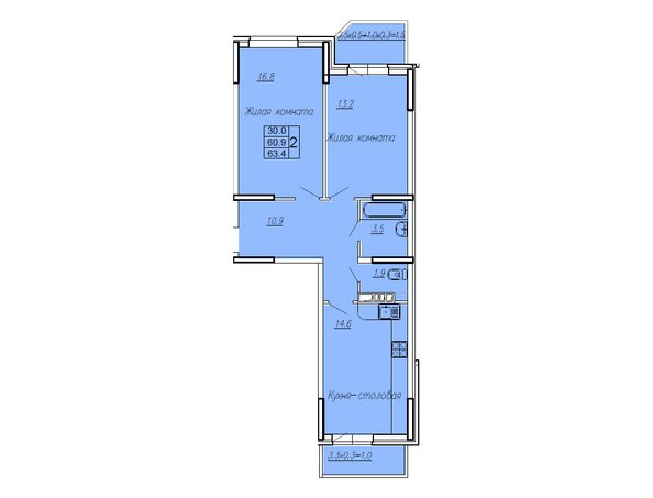 Планировка 2-комн 63,4 м²