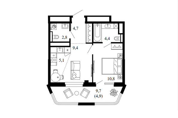 Планировка 2-комн 42,2 м²