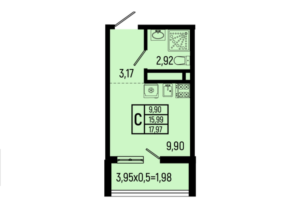 Планировка Студия 17,97 м²