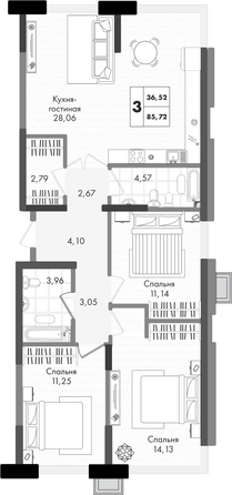 Планировка 3-комн 85,72 м²