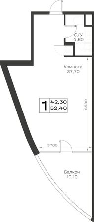 Планировка 1-комн 52,4 м²