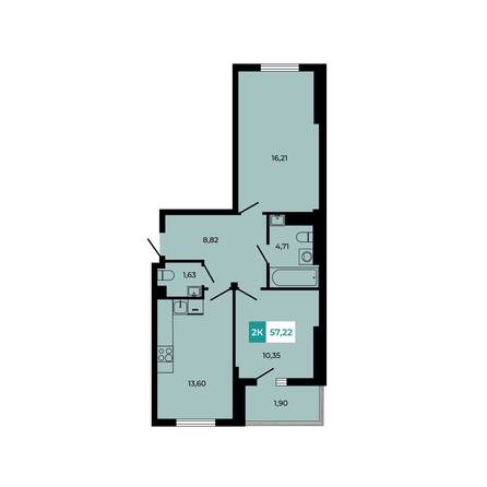 Планировка 2-комн 57,22 м²