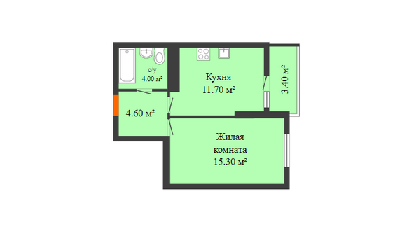 Планировка 1-комн 37,3 м²