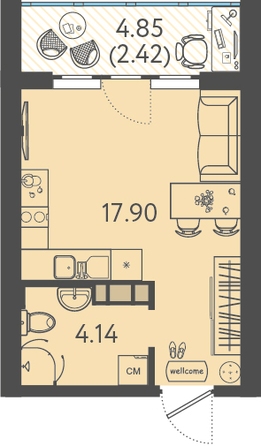 Планировка 1-комн 24,46 м²