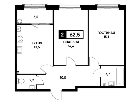 Планировка 2-комн 62,5 м²