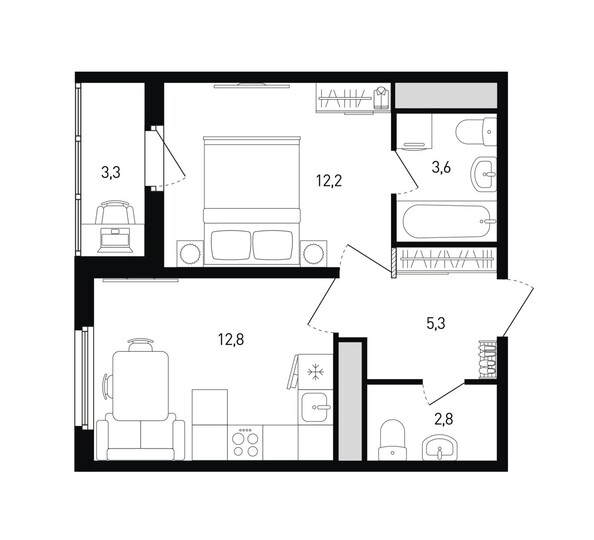 Планировка 1-комн 38,3 м²