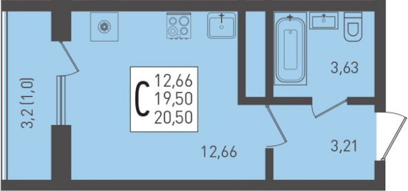 Планировка Студия 20,5 м²