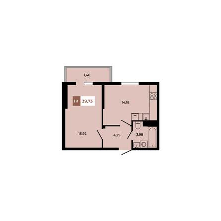 Планировка 1-комн 39,73 м²