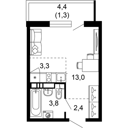 Планировка 1-комн 23,8 м²