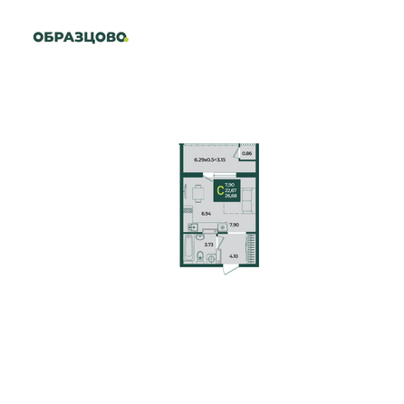 Планировка Студия 26,68 м²
