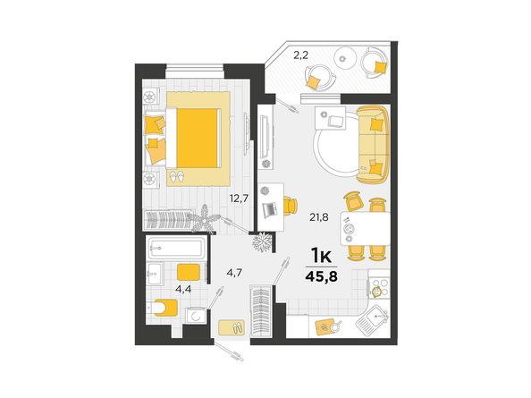 Планировка 1-комн 45,8 м²