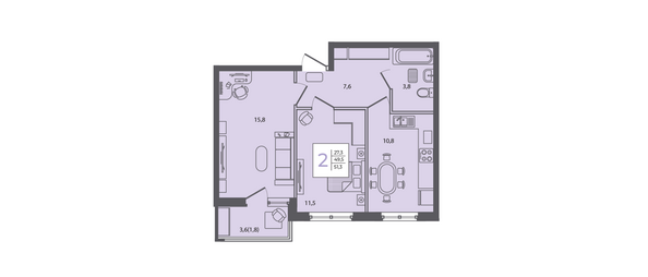 Планировка 2-комн 51,3 м²