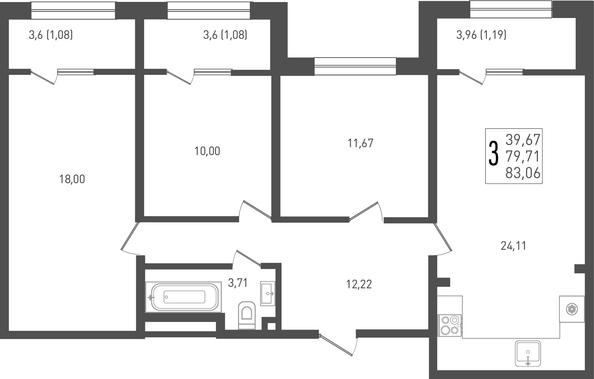 Планировка 3-комн 83,06 м²