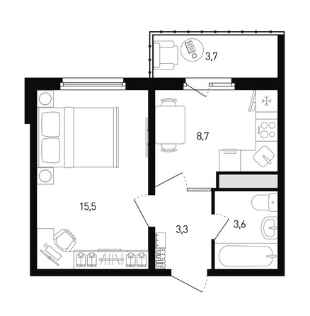 Планировка 1-комн 32,2 м²