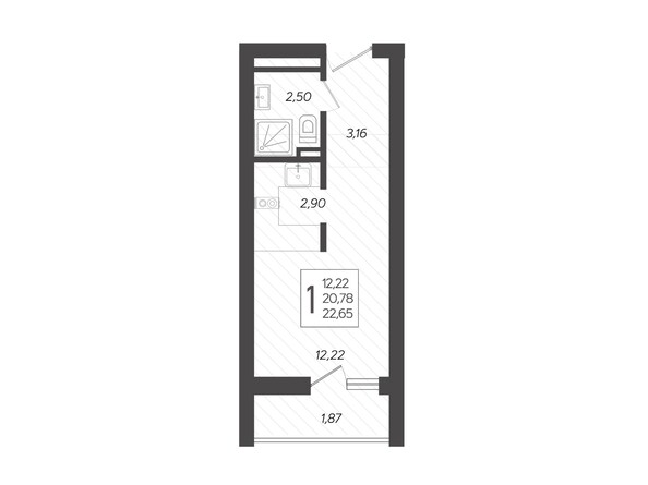 Планировка 1-комн 22,65 м²