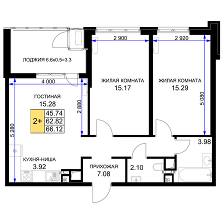 Планировка 2-комн 66,12 м²