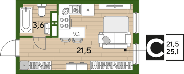 Планировка Студия 25,1 м²