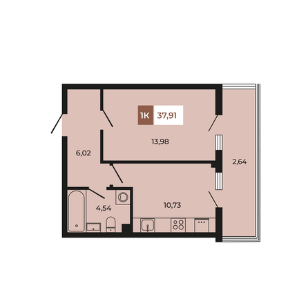 Планировка 1-комн 37,91 м²