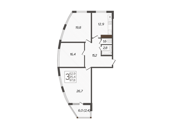 Планировка 3-комн 97,8 м²