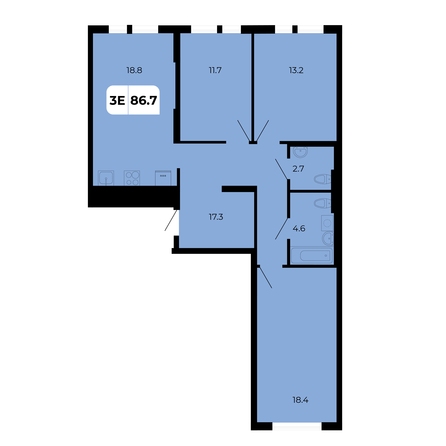 Планировка 3-комн 86,7 м²