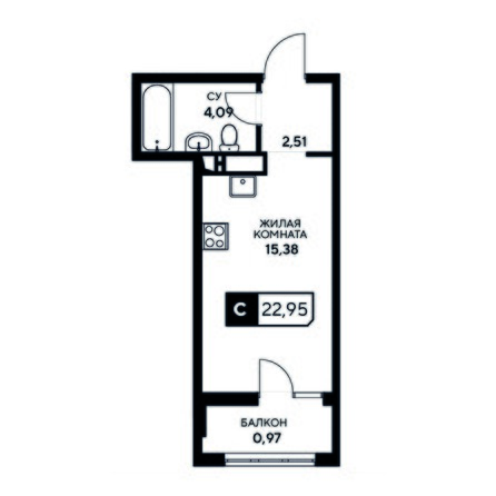 Планировка Студия 22,95 м²