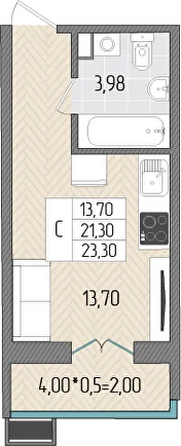 Планировка 1-комн 23,3 м²