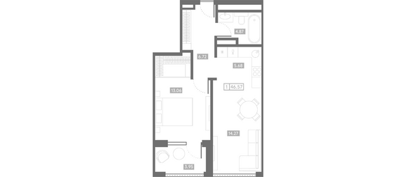 Планировка 1-комн 46,57 м²