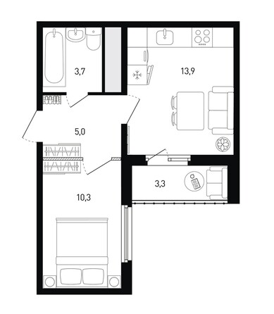 Планировка 1-комн 34,6 м²