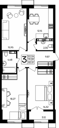 Планировка 3-комн 82,51 м²