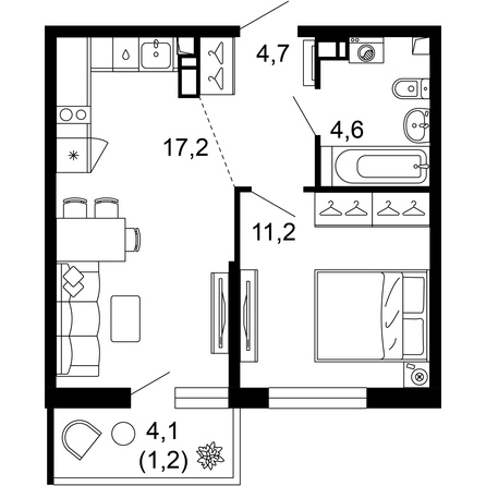 Планировка 1-комн 38,9 м²